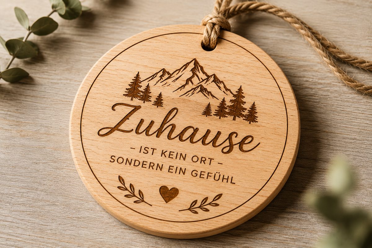 Ciondolo in legno con frase e montagne incise